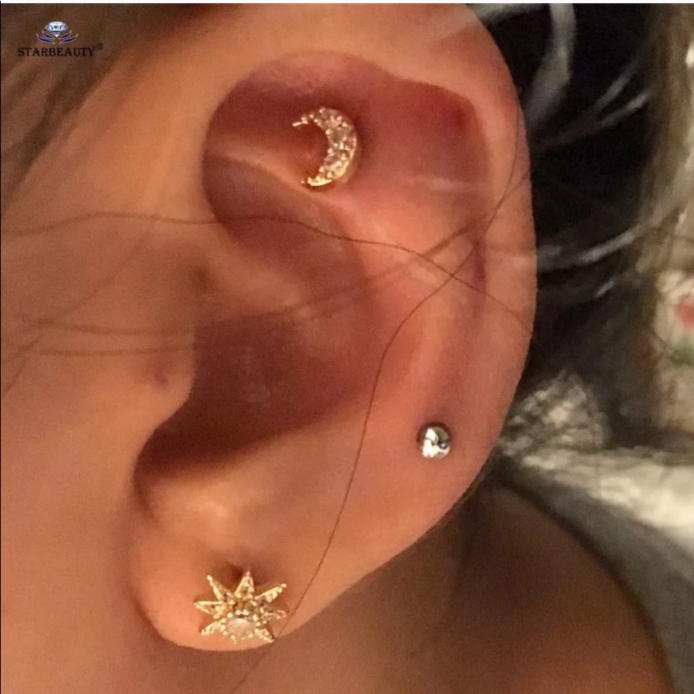 Moon and start stud earrings